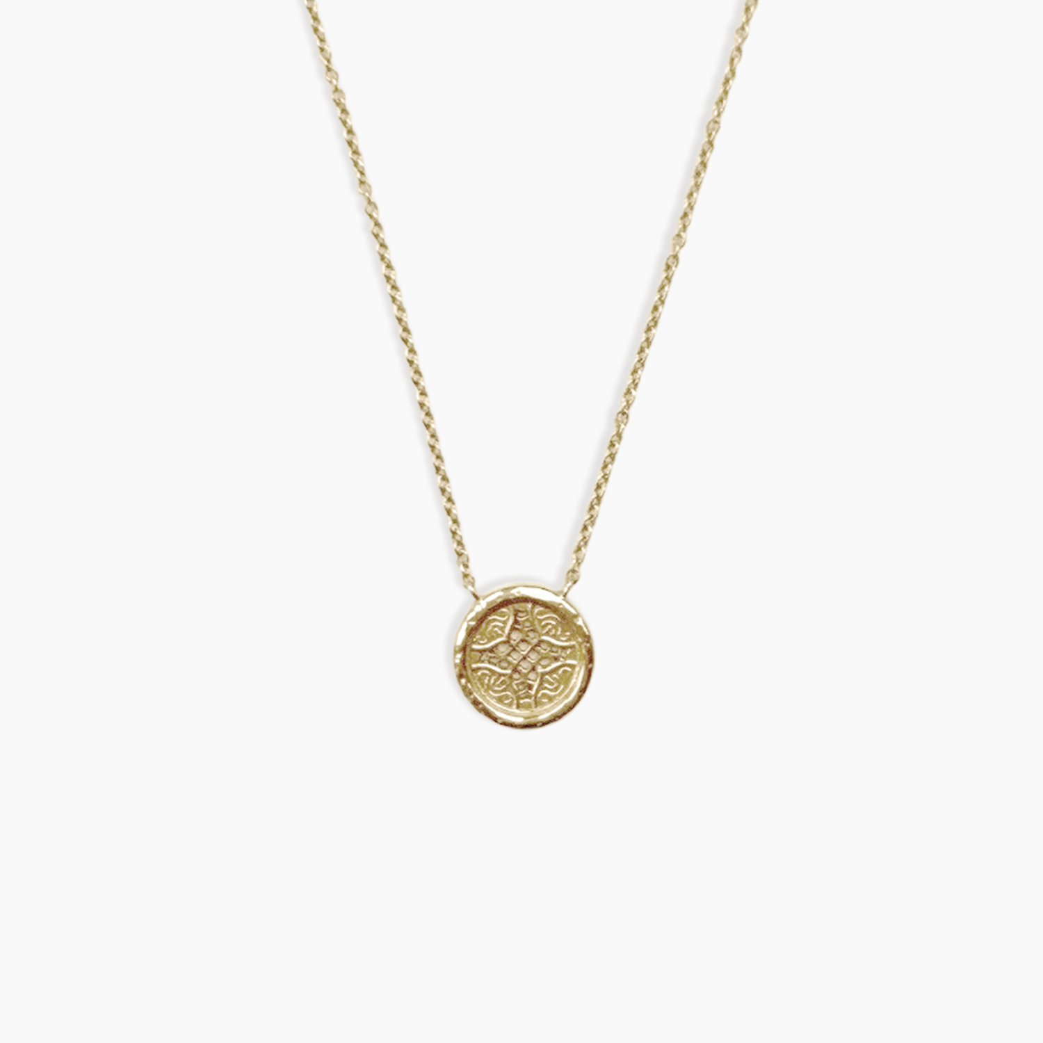 Rosette Medallion Necklace 14K Solid Gold