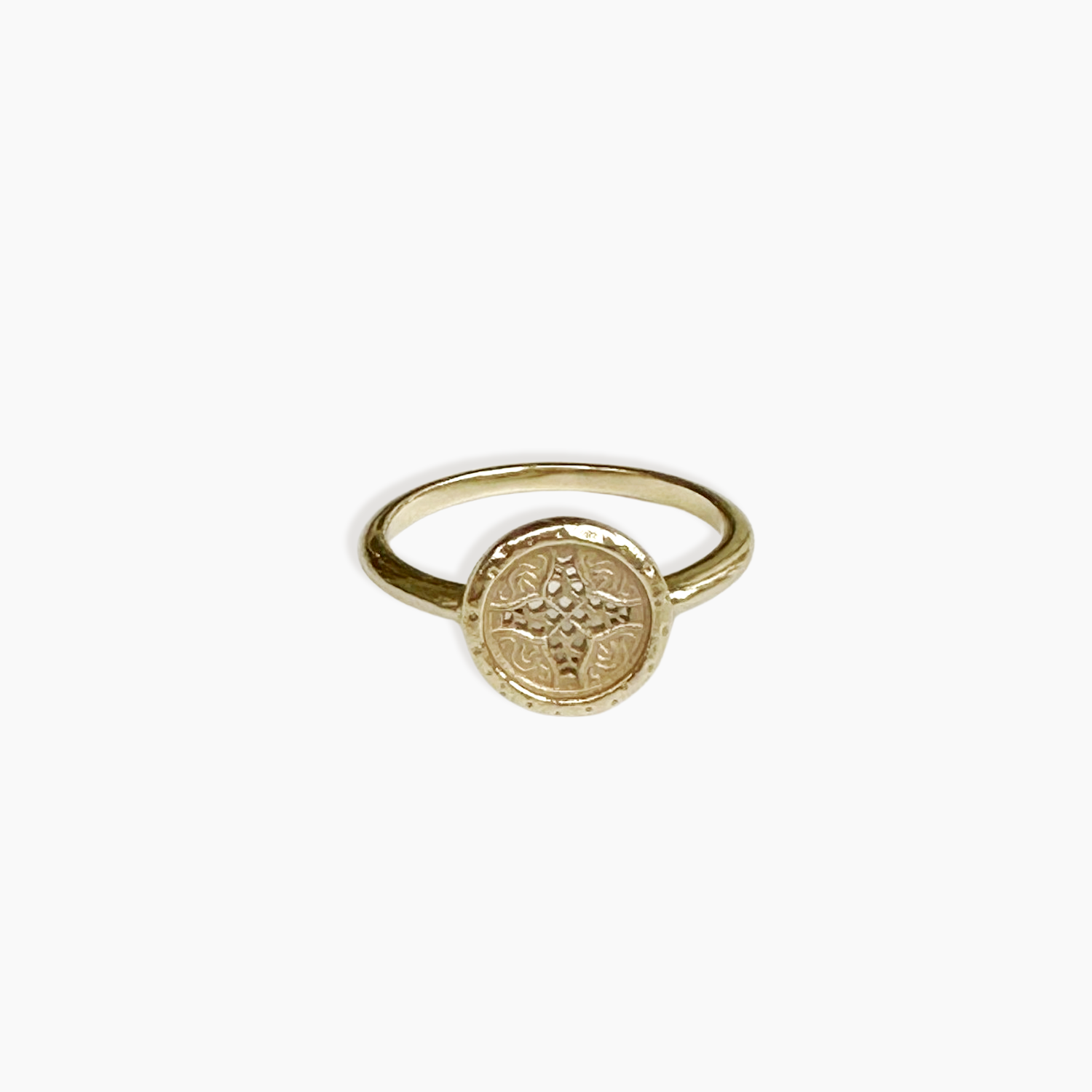 Rosette Medallion Ring 14K Solid Gold
