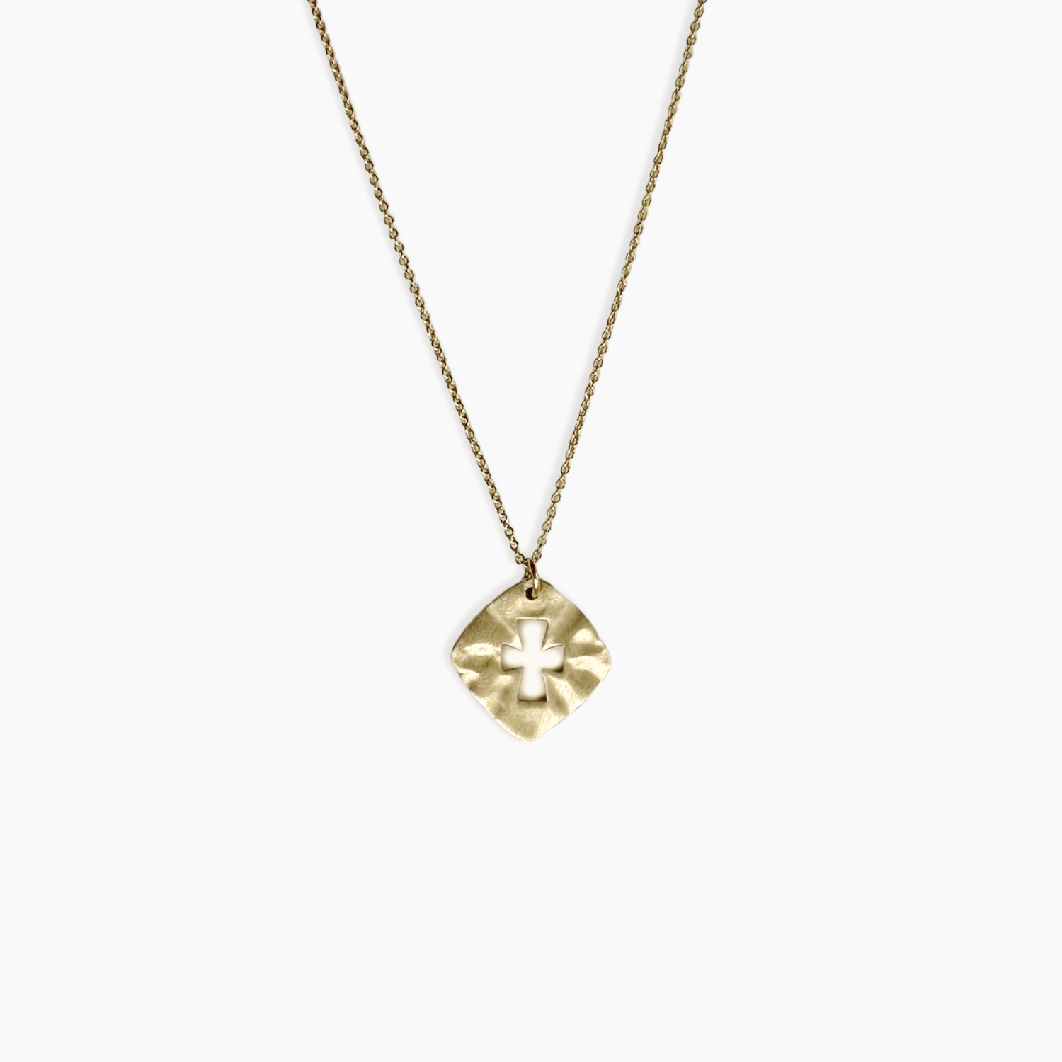 Square Cross Cut Out Necklace 14K Solid Gold