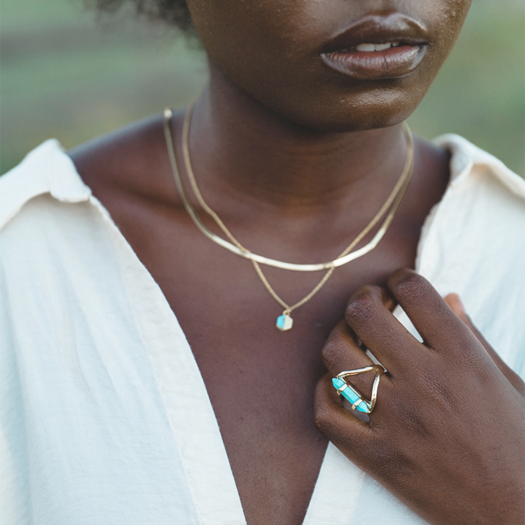 Dainty Turquoise Pendant Necklace Gold