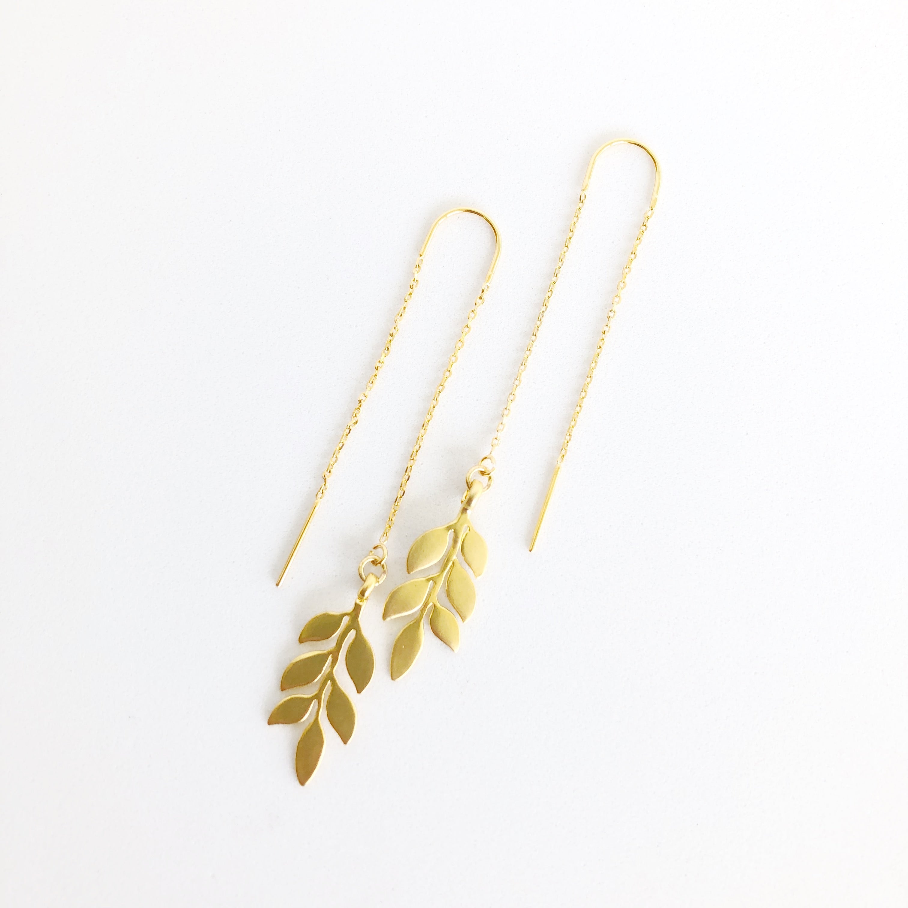 Dainty Olive Branch Chain Earrings Gold