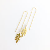 Dainty Olive Branch Chain Earrings Gold