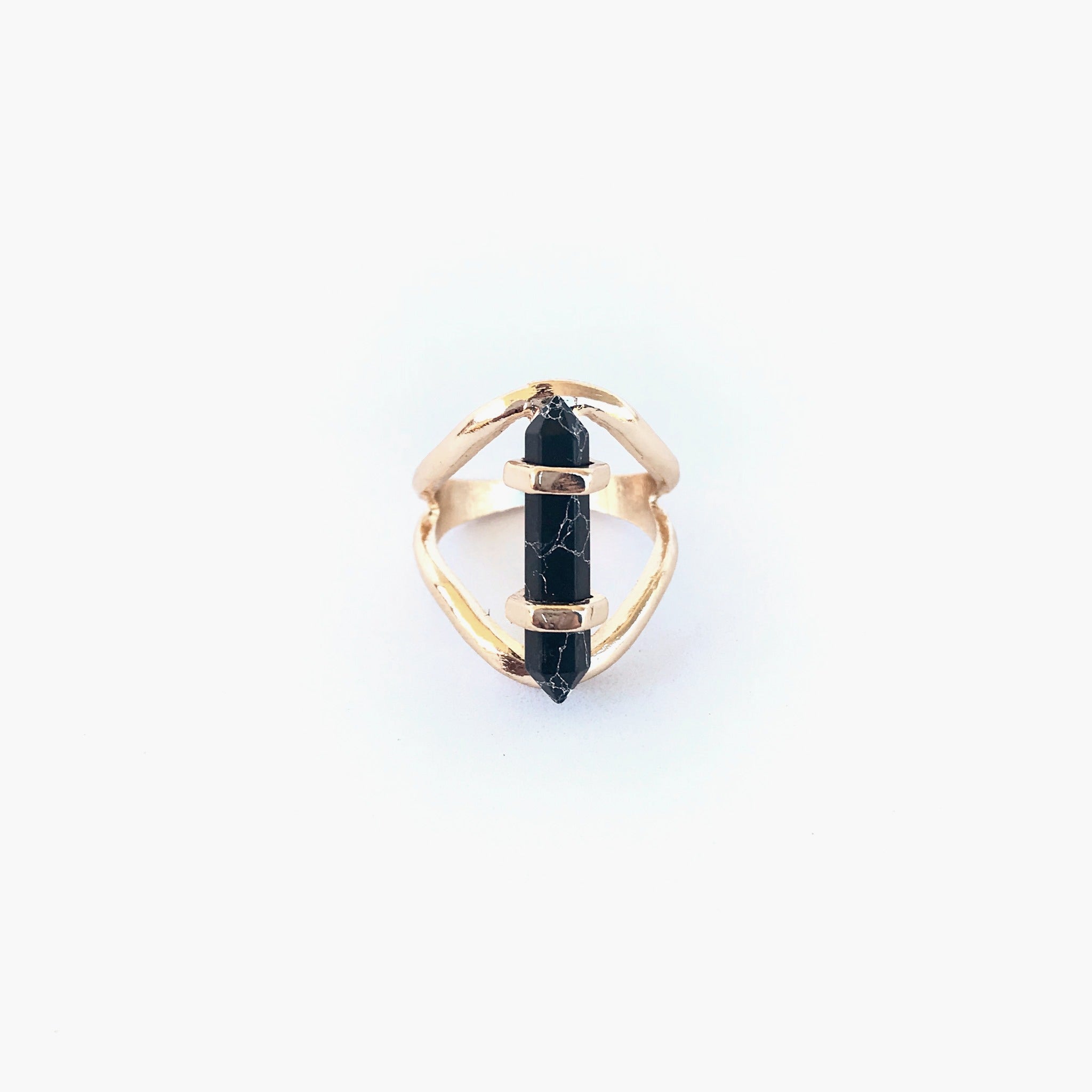 Black Marble Pillar Ring