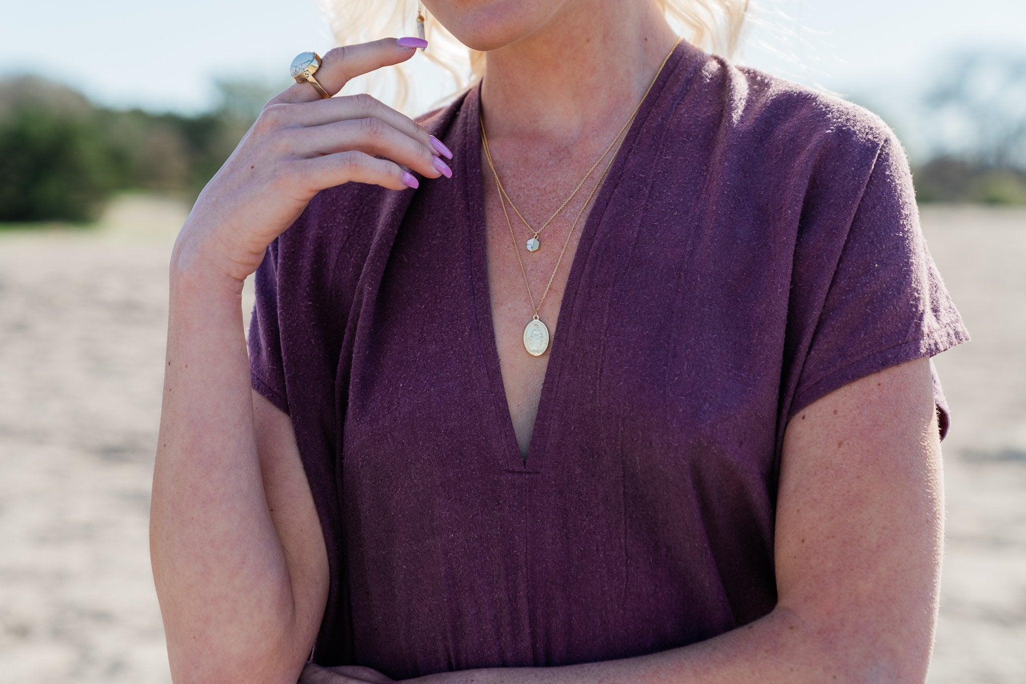 Silver Dainty Marble Pendant Necklace