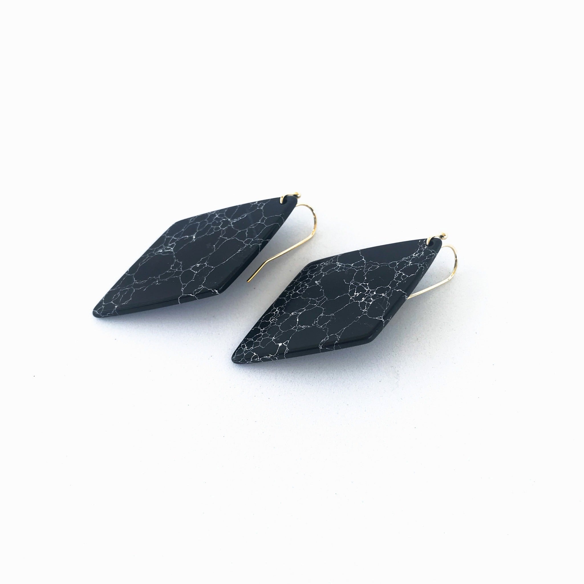 Statement Black Marble Earrings