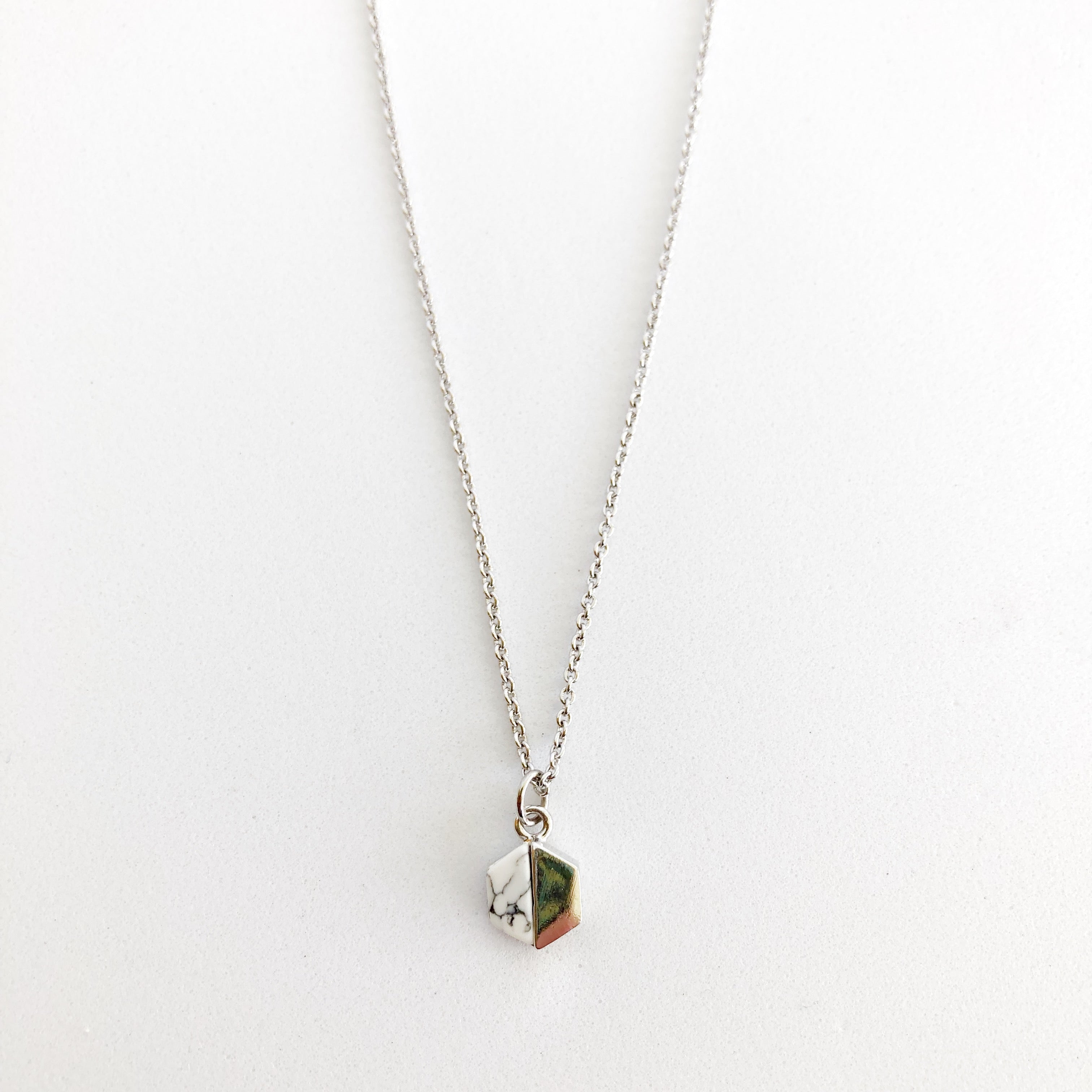 Silver Dainty Marble Pendant Necklace