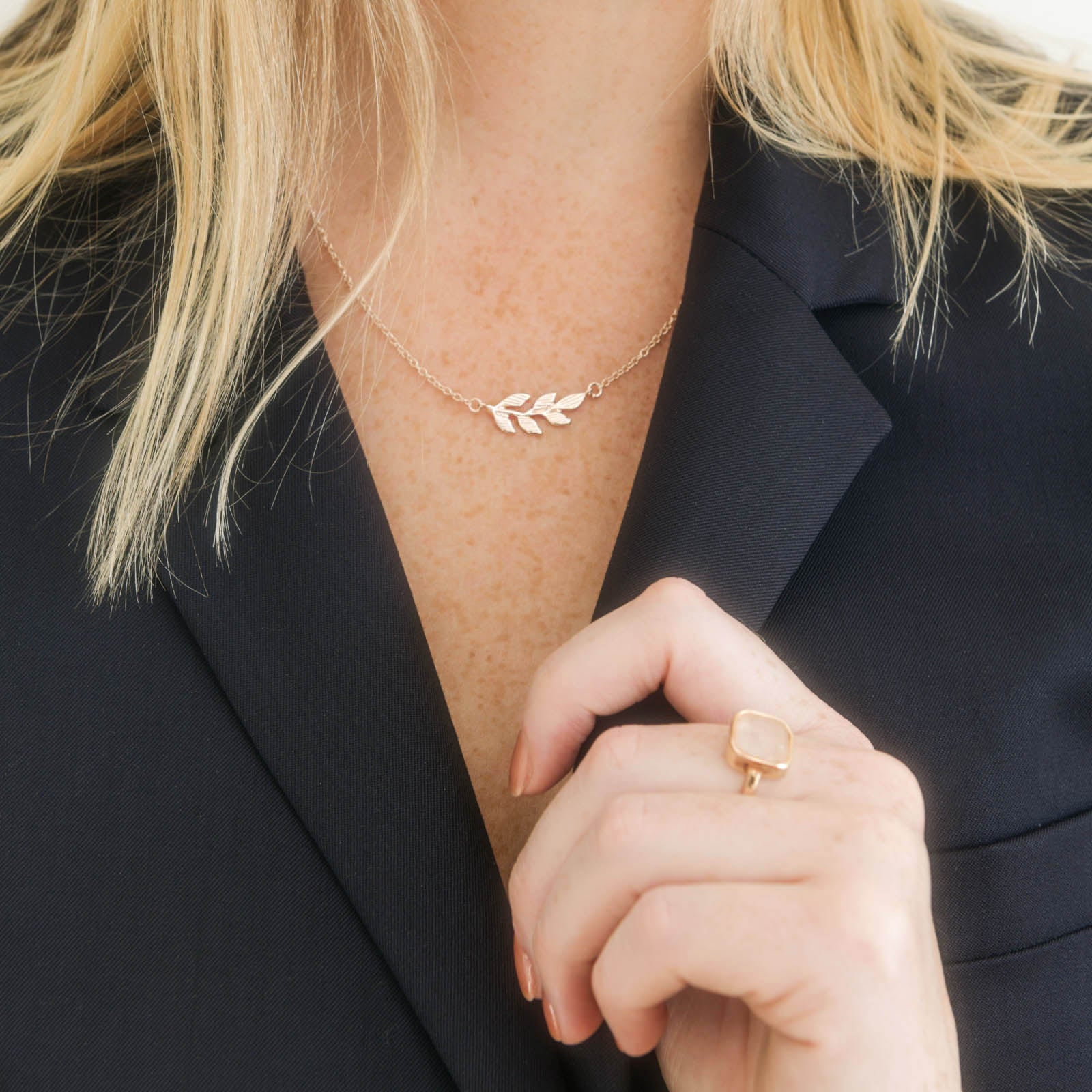 Rose Gold Dainty Olive Branch Necklace