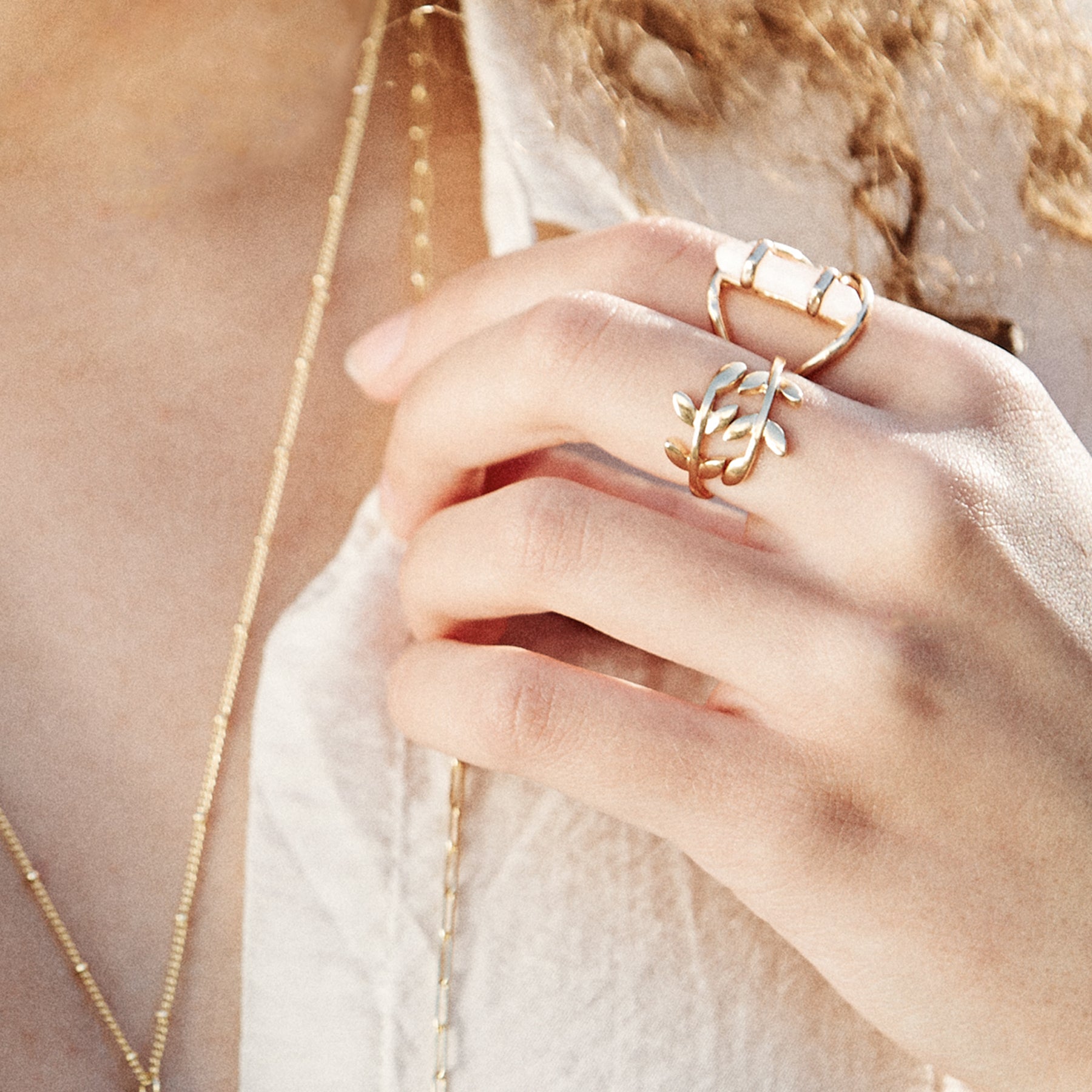 Dainty Olive Branch Ring Gold